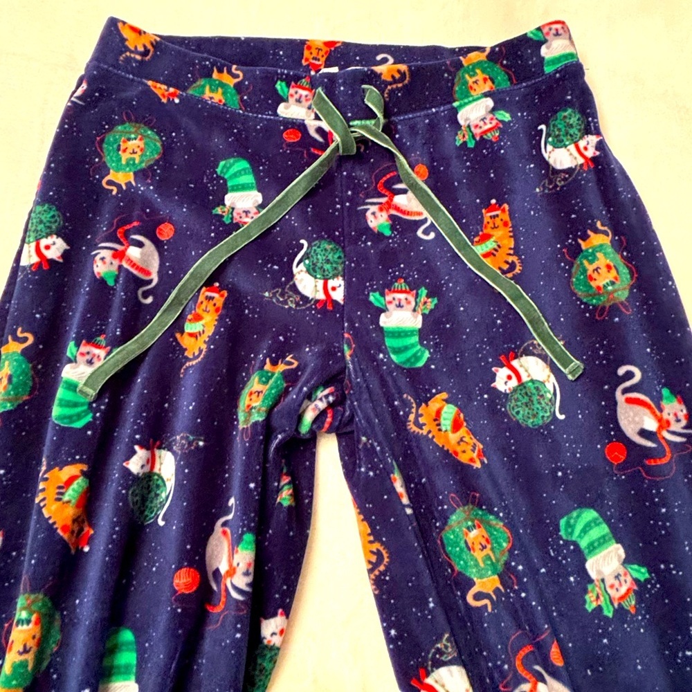 CHRISTMAS HOLIDAY CAT KITTY PJ PANTS- thick velour